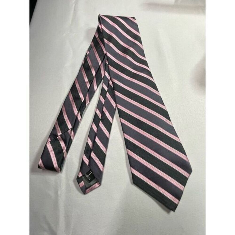 Men's Silk Neck Tie ROBERT TALBOTT Gray $ Pink Strips‎ Made in USA NWT $85